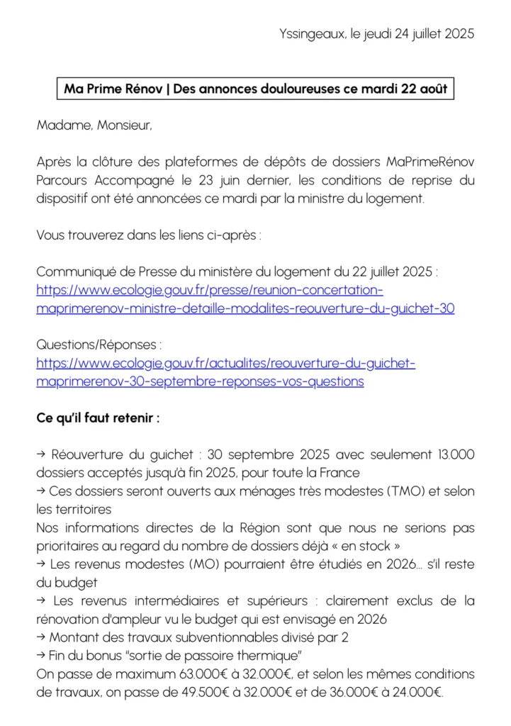 Actualité Ma Prime Rénov 2 Courrier MAR 1